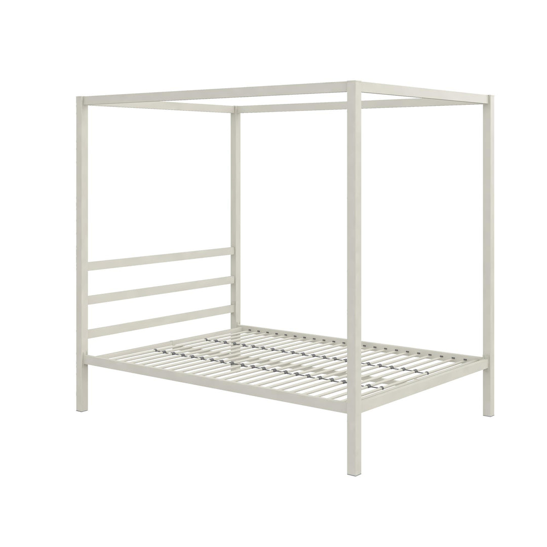 Stylish Canopy Bed with Built-In Headboard -  White  -  Full