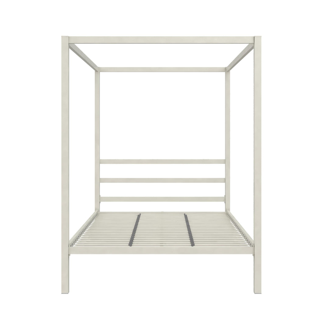 Modern Metal Canopy Bed with Sleek Built-In Headboard -  White  -  Full