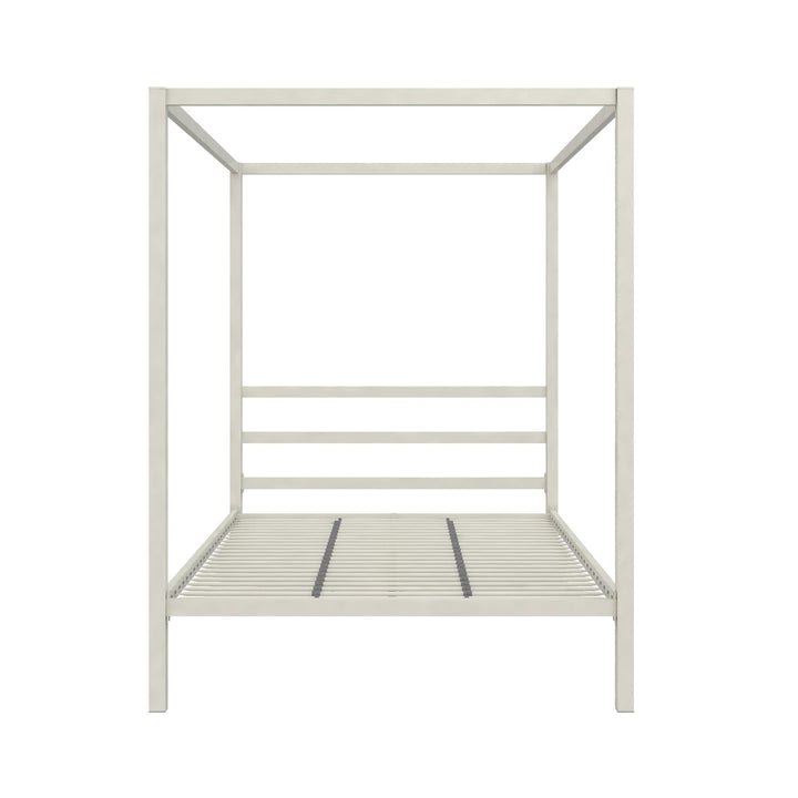 Modern Metal Canopy Bed with Sleek Built-In Headboard -  White  -  Full