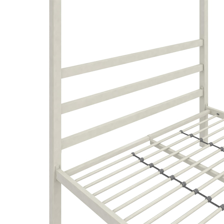 Modern Metal Canopy Bed with Sleek Built-In Headboard -  White  -  Full