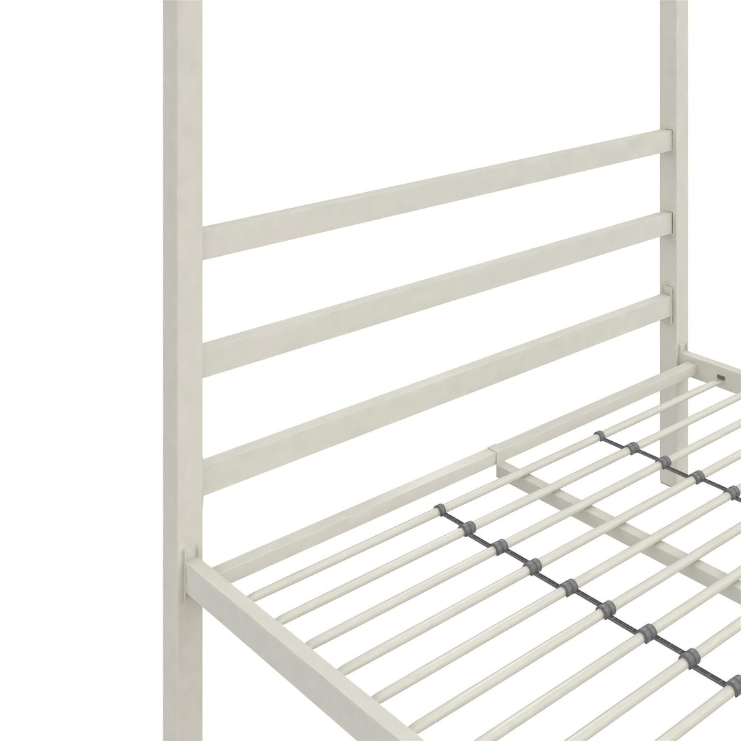 Modern Metal Canopy Bed with Sleek Built-In Headboard -  White  -  Full