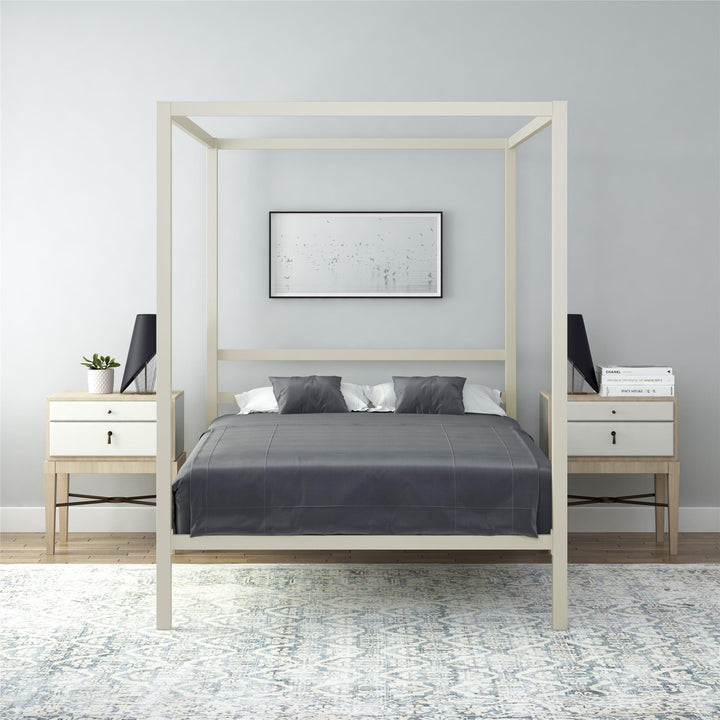 Modern Metal Canopy Bed -  White  -  Full