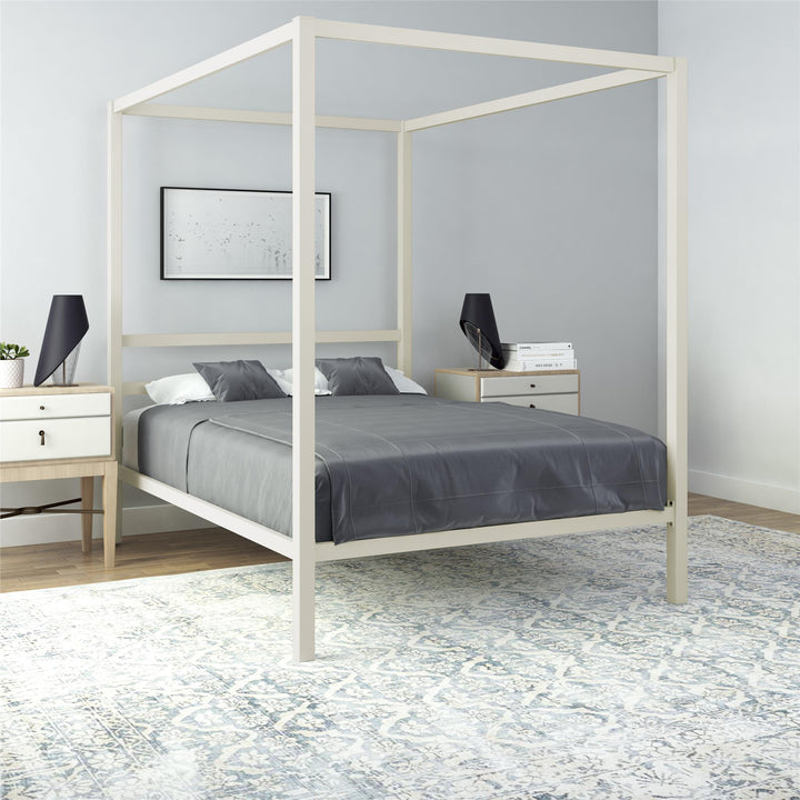 Metal Canopy Bed with Headboard -  White  -  Full