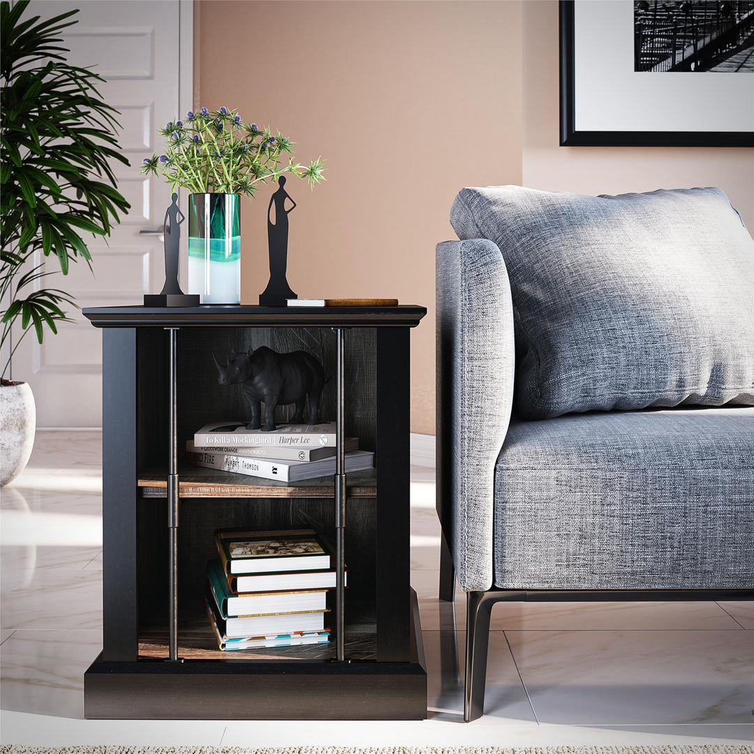 Hoffman Two-Toned Rustic End Table with 2 Open Shelves - Black