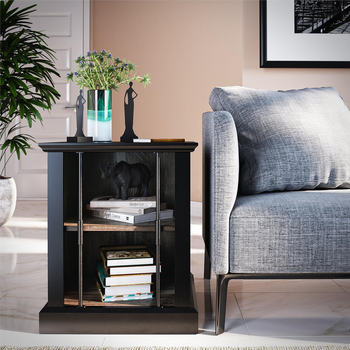Hoffman Two-Toned Rustic End Table with 2 Open Shelves - Black