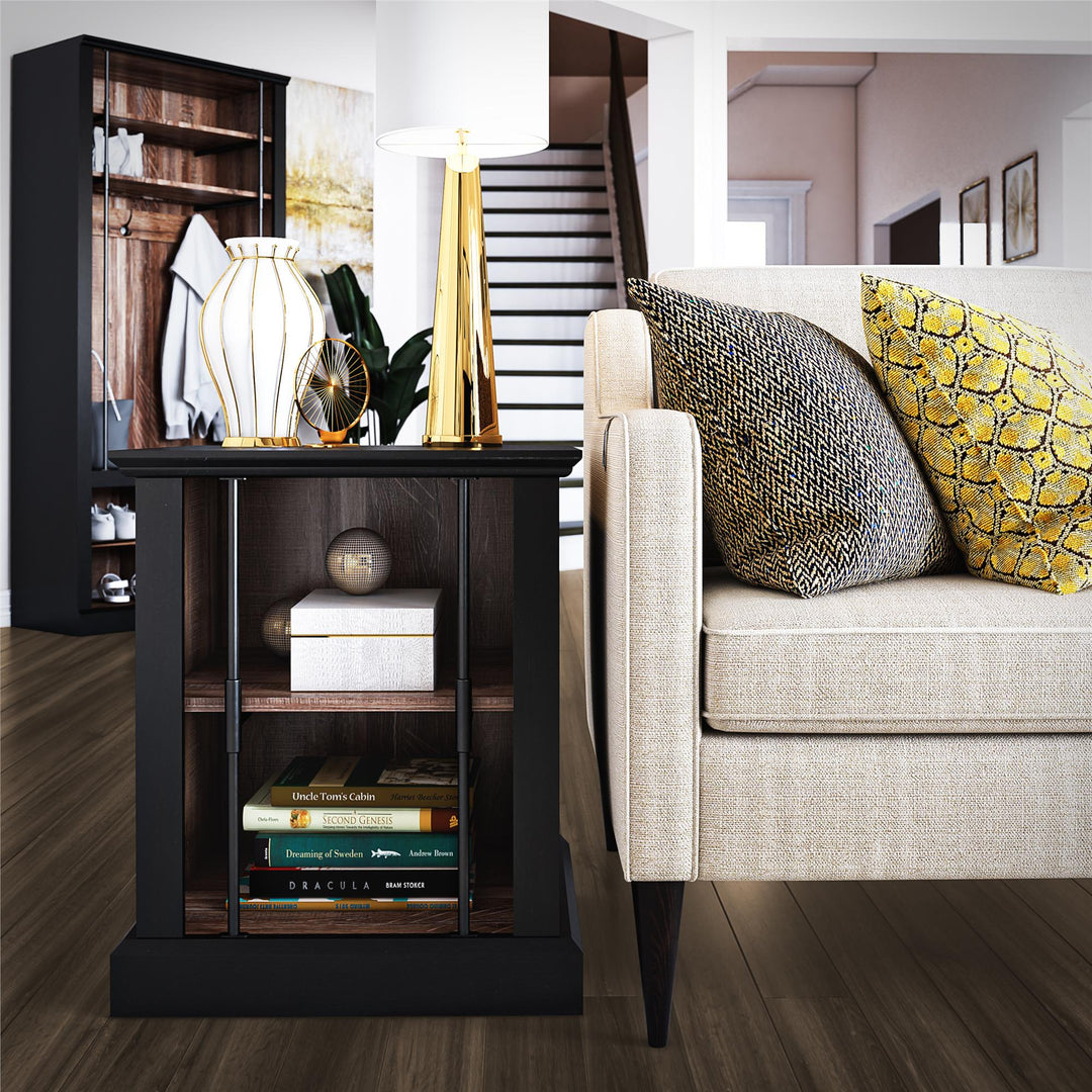 Hoffman Two-Toned Rustic End Table with 2 Open Shelves - Black