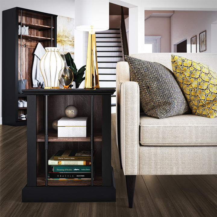 Hoffman Two-Toned Rustic End Table with 2 Open Shelves - Black