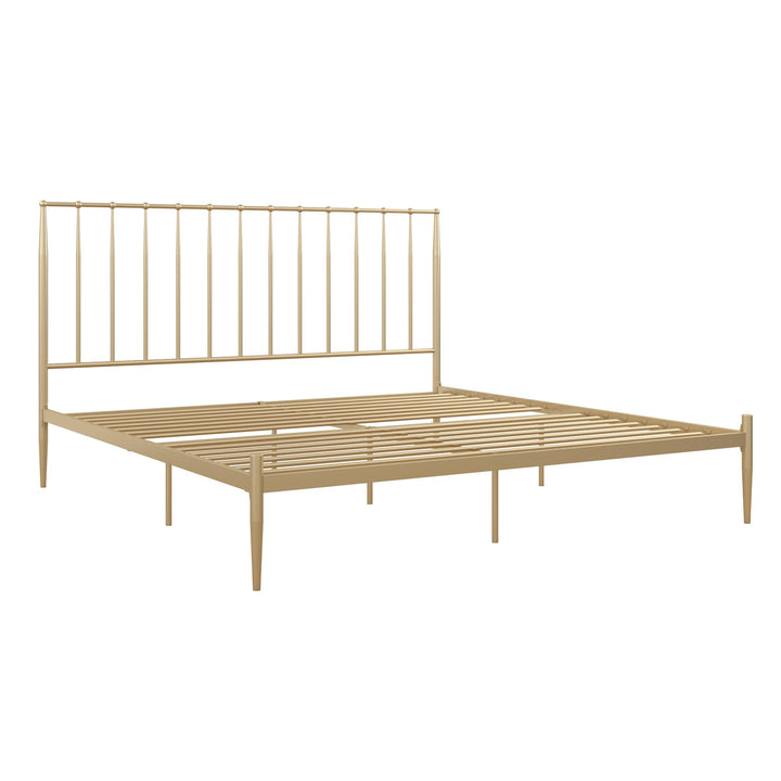 Giulia Modern Metal Platform Bed with Headboard and Underbed Clearance  - Gold - King