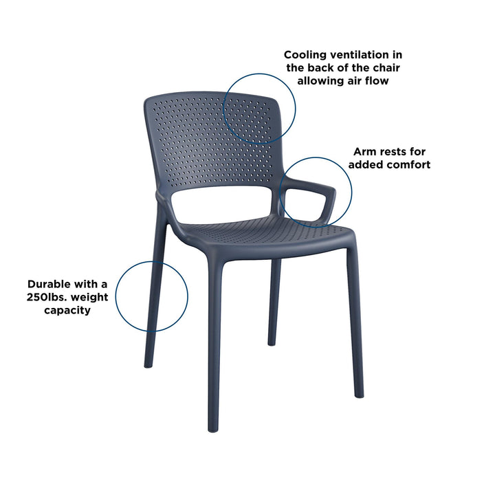 Outdoor/Indoor Stacking Resin Chair with Square Back and Arms, Set of 2 - Navy - 2-Pack
