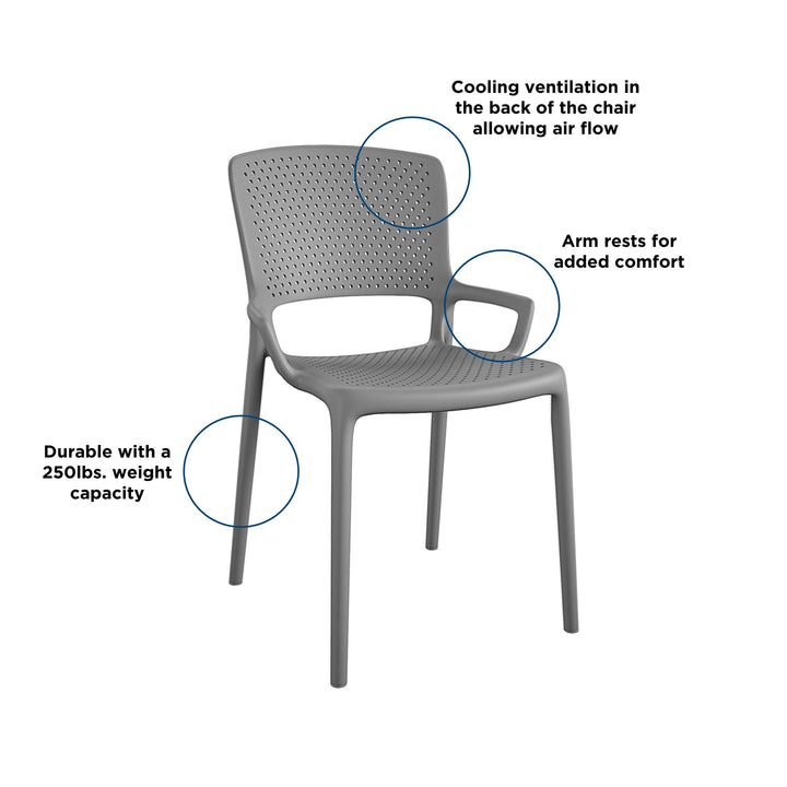 Outdoor/Indoor Resin Chair with Square Back and Arms -  Fog Gray 