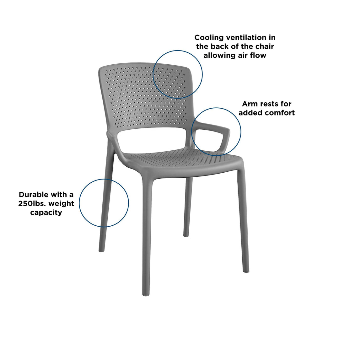 Outdoor/Indoor Stacking Resin Chair with Square Back and Arms, Set of 2 - Fog Gray - 2-Pack
