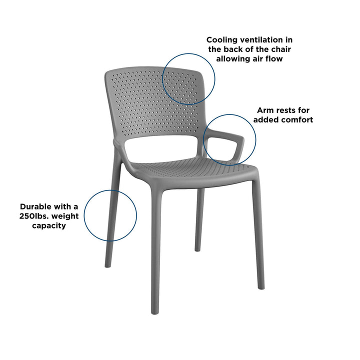 Outdoor/Indoor Stacking Resin Chair with Square Back and Arms, Set of 2 - Fog Gray - 2-Pack