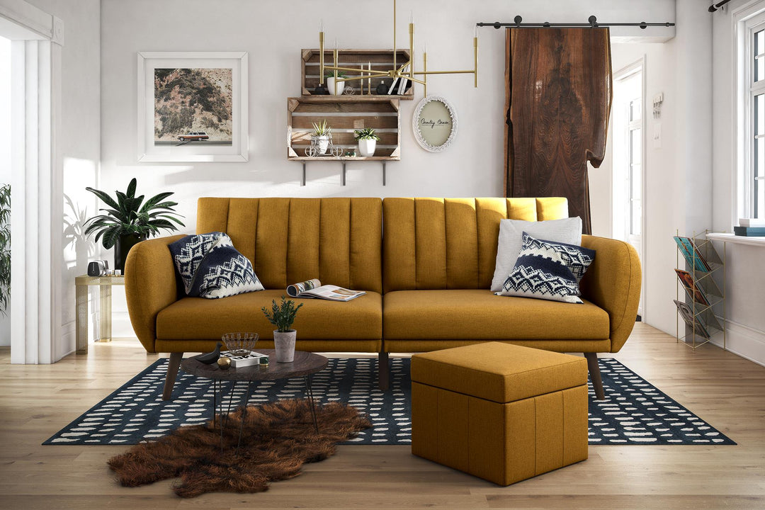 Stylish futon with vertical tufting -  Mustard