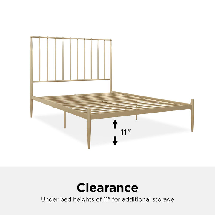 Giulia Modern Metal Platform Bed with Headboard and Underbed Clearance  - Gold - Queen