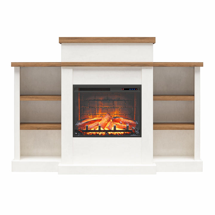 Gateswood Electric Fireplace with Mantel and Bookcase  -  Plaster