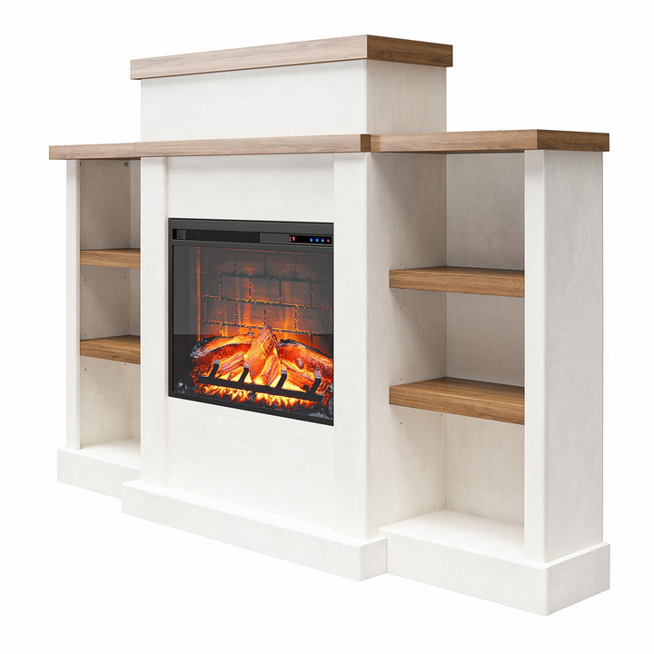 Electric Fireplace and Bookcase with Mantel -  Plaster