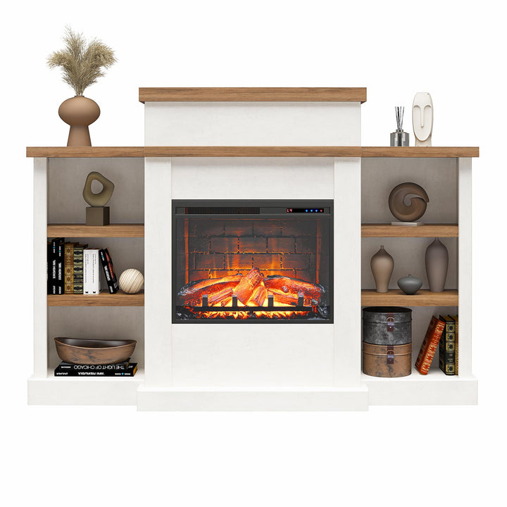 Mantel Electric Fireplace with Bookcase -  Plaster