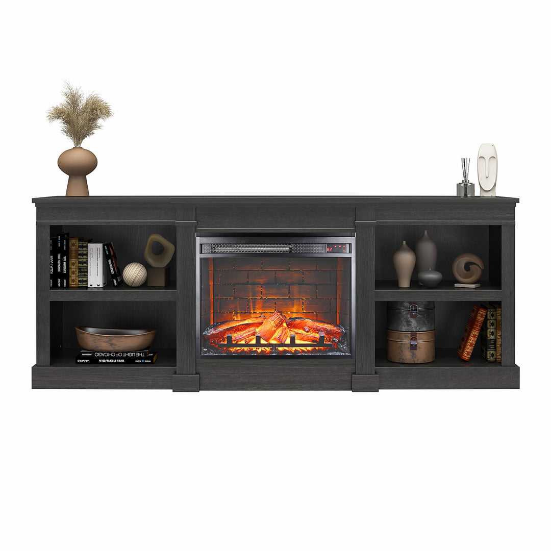 TV Console for TVs up to 75" with Electric Fireplace -  Black Oak