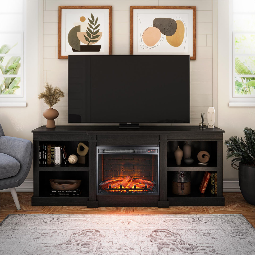 Baileywick TV Console with Electric Fireplace -  Black Oak