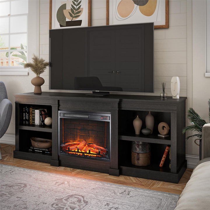 Black Oak TV Console with Electric Fireplace -  Black Oak