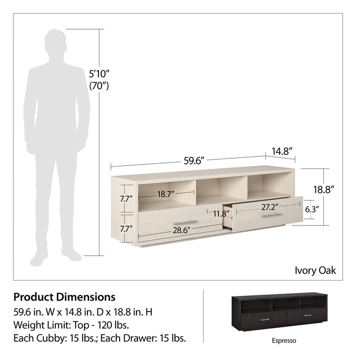 TV Stand for 70 Inch TV with Pull Out Drawers Clark -  Espresso