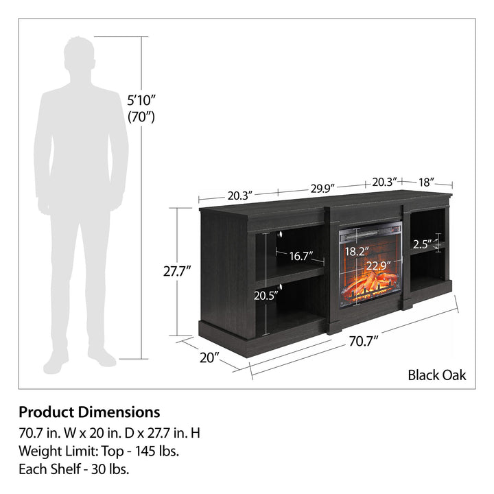 TV Console with Electric Fireplace for 75" TV Black Oak -  Black Oak