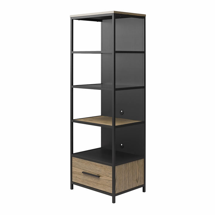 Mixed Media Audio Pier with Drawer and Shelves -  Sterling Oak Veneer