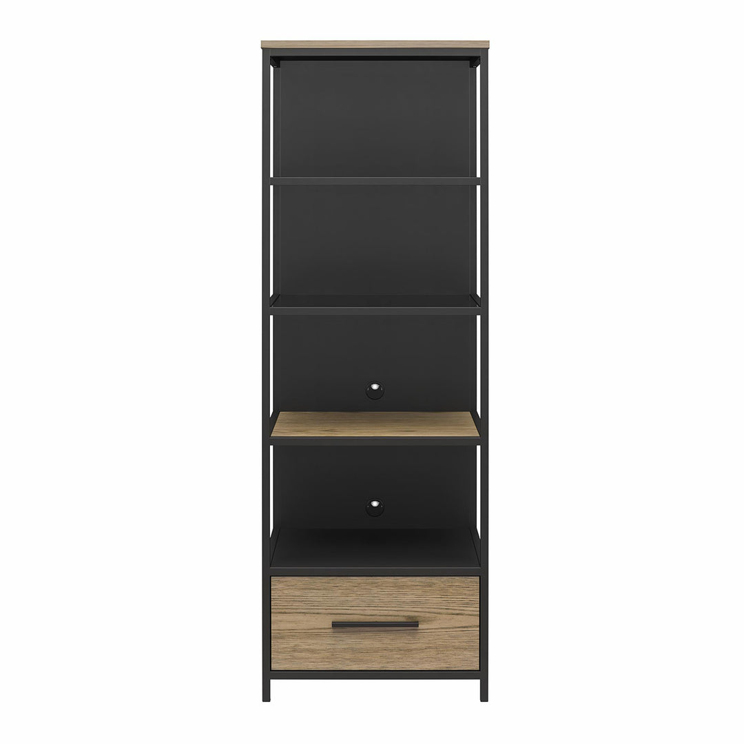 Mixed Media Audio Pier with Storage Shelves -  Sterling Oak Veneer