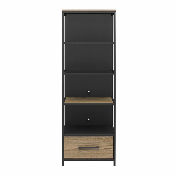 Mixed Media Audio Pier with Storage Shelves -  Sterling Oak Veneer