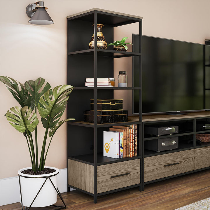 Audio Pier with Drawer and Shelves for Storage -  Sterling Oak Veneer