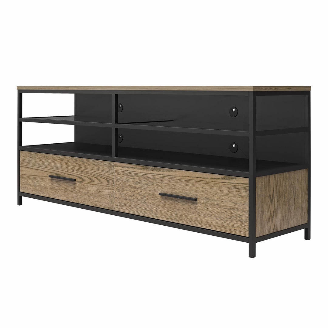 TV Stand with Mixed Media Design and Storage -  Sterling Oak Veneer