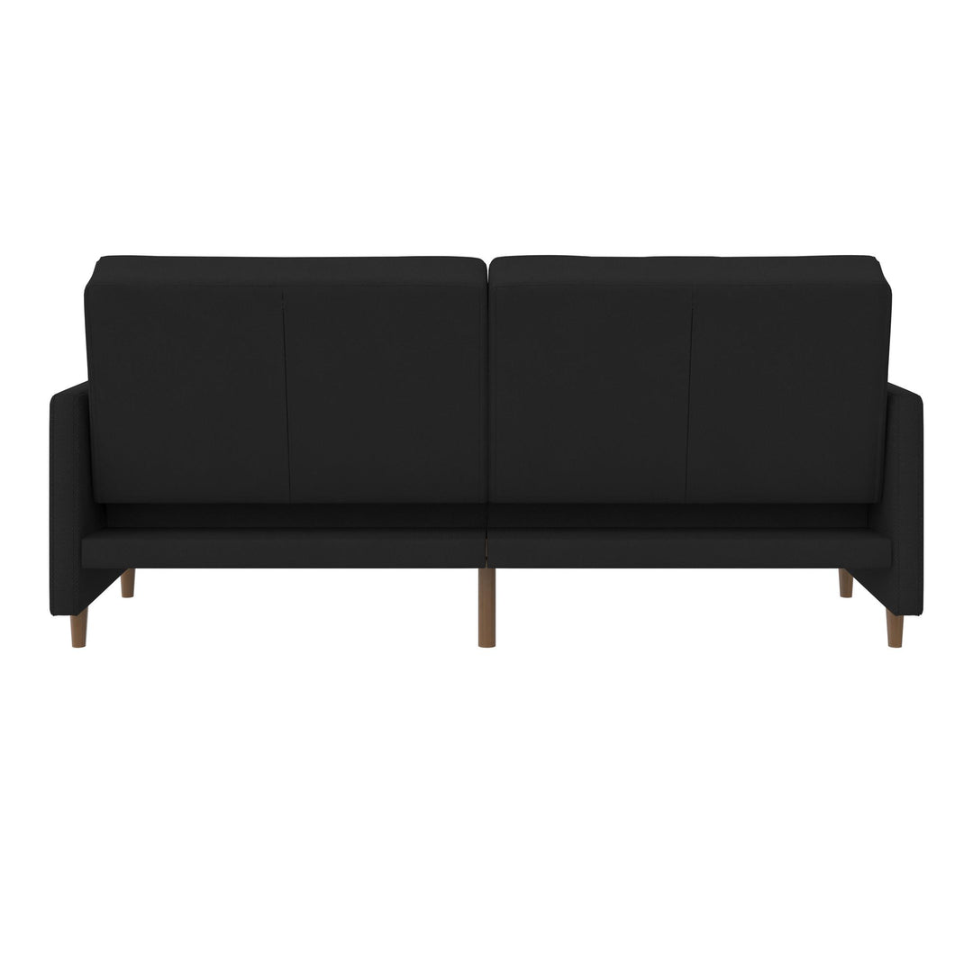 Upholstered Coil Futon with Wooden Legs -  Black