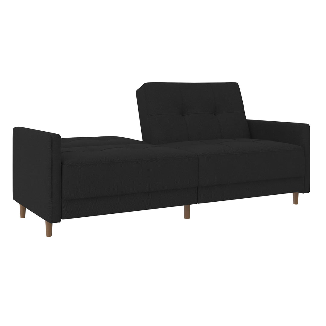 Andora Tufted Upholstered Coil Futon with Wooden Legs  -  Black