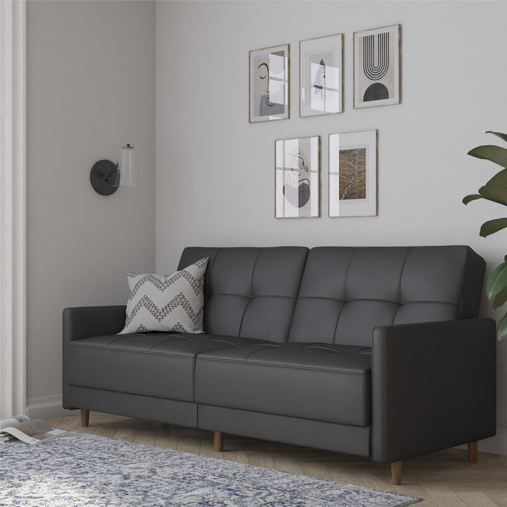 Tufted Futon with Upholstered Coils -  Gray