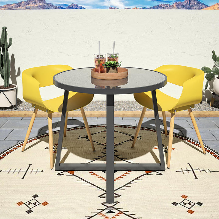 35" Round Indoor or Outdoor Dining Table with Glass Top - Dark Gray - 1-Pack