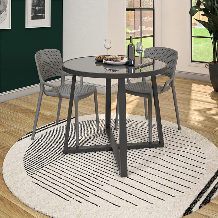 35" Round Indoor or Outdoor Dining Table with Glass Top - Dark Gray - 1-Pack