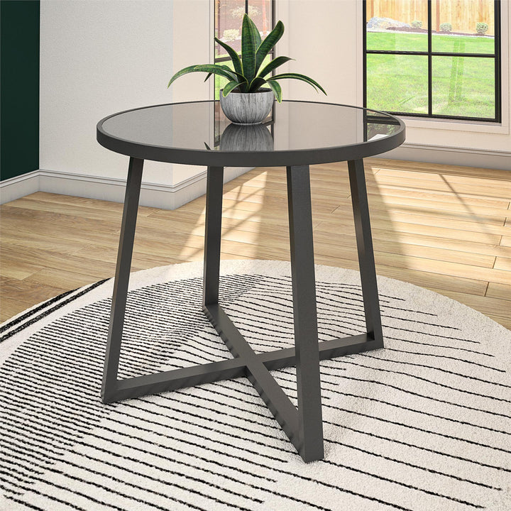 35" Round Indoor or Outdoor Dining Table with Glass Top - Dark Gray - 1-Pack