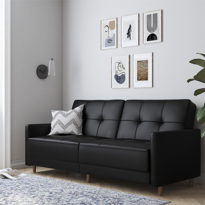 Andora Futon with Tufted Upholstery -  Black Faux Leather