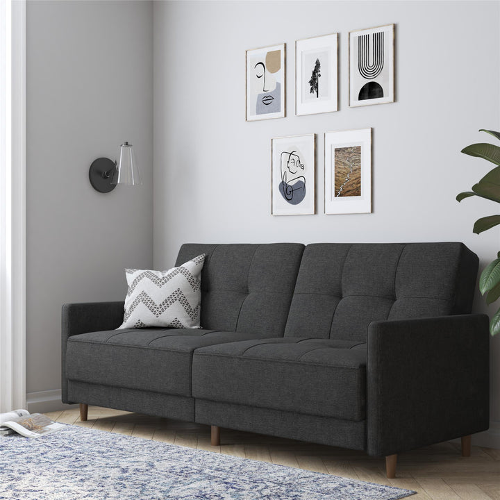 Upholstered Coil Futon for Comfort -  Grey Linen