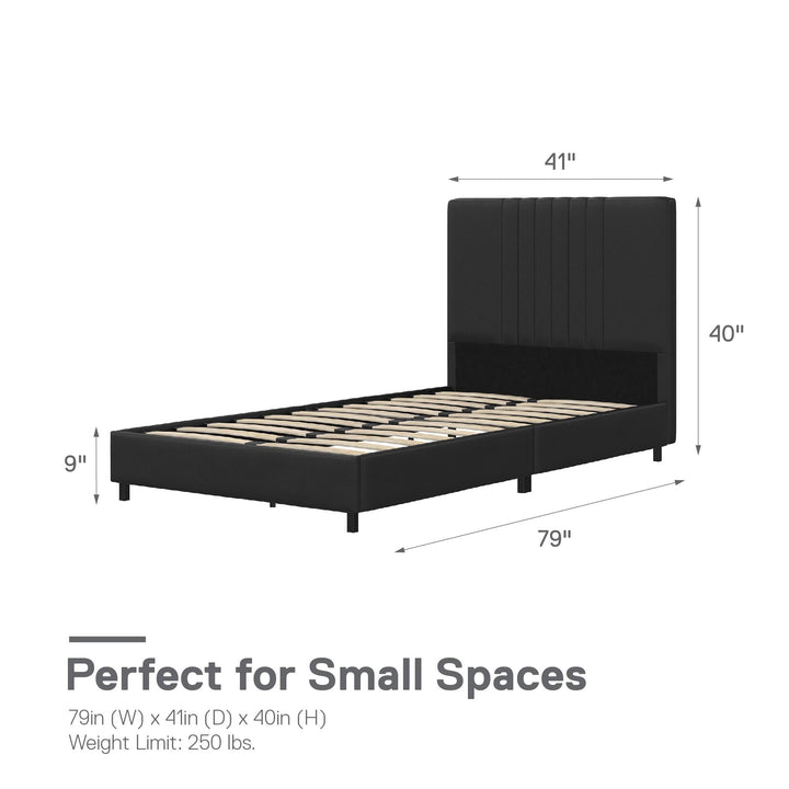 Rio Faux Leather Upholstered Platform Bed with Tufted Headboard - Black - Twin