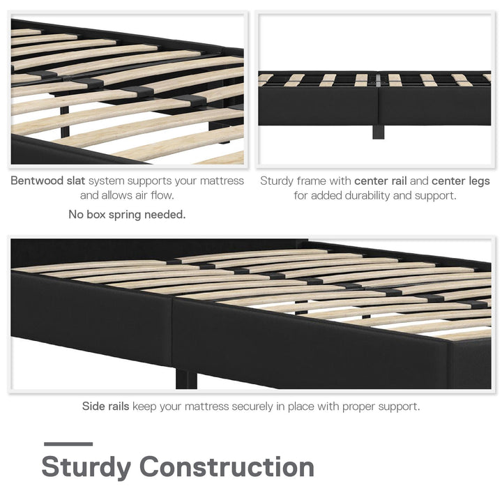 Rio Faux Leather Upholstered Platform Bed with Tufted Headboard - Black - Twin