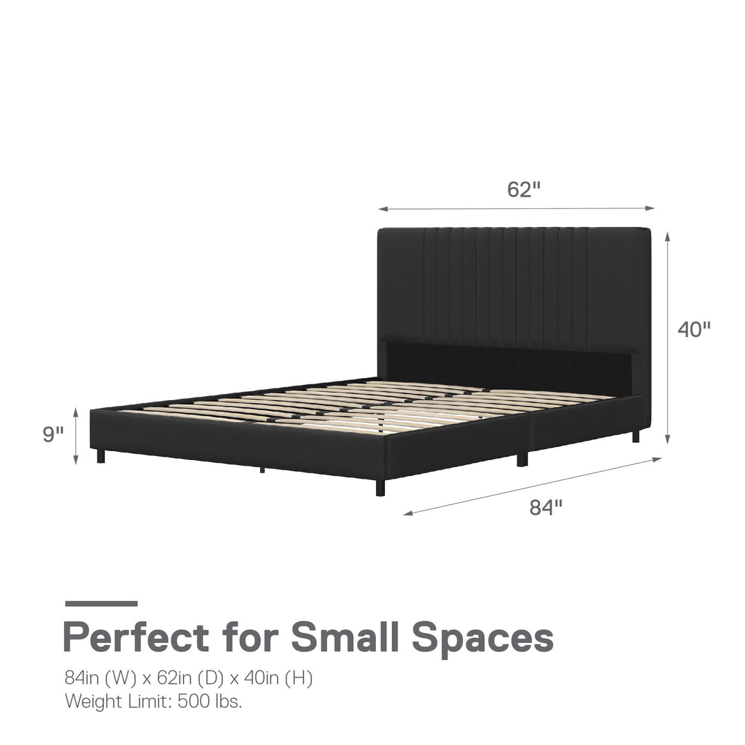 Rio Faux Leather Upholstered Platform Bed with Tufted Headboard - Black - Queen