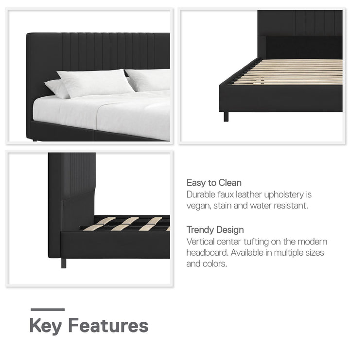 Rio Faux Leather Upholstered Platform Bed with Tufted Headboard - Black - Queen