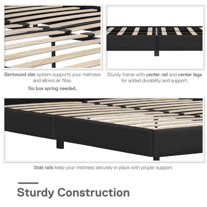 Rio Faux Leather Upholstered Platform Bed with Tufted Headboard - Black - Queen