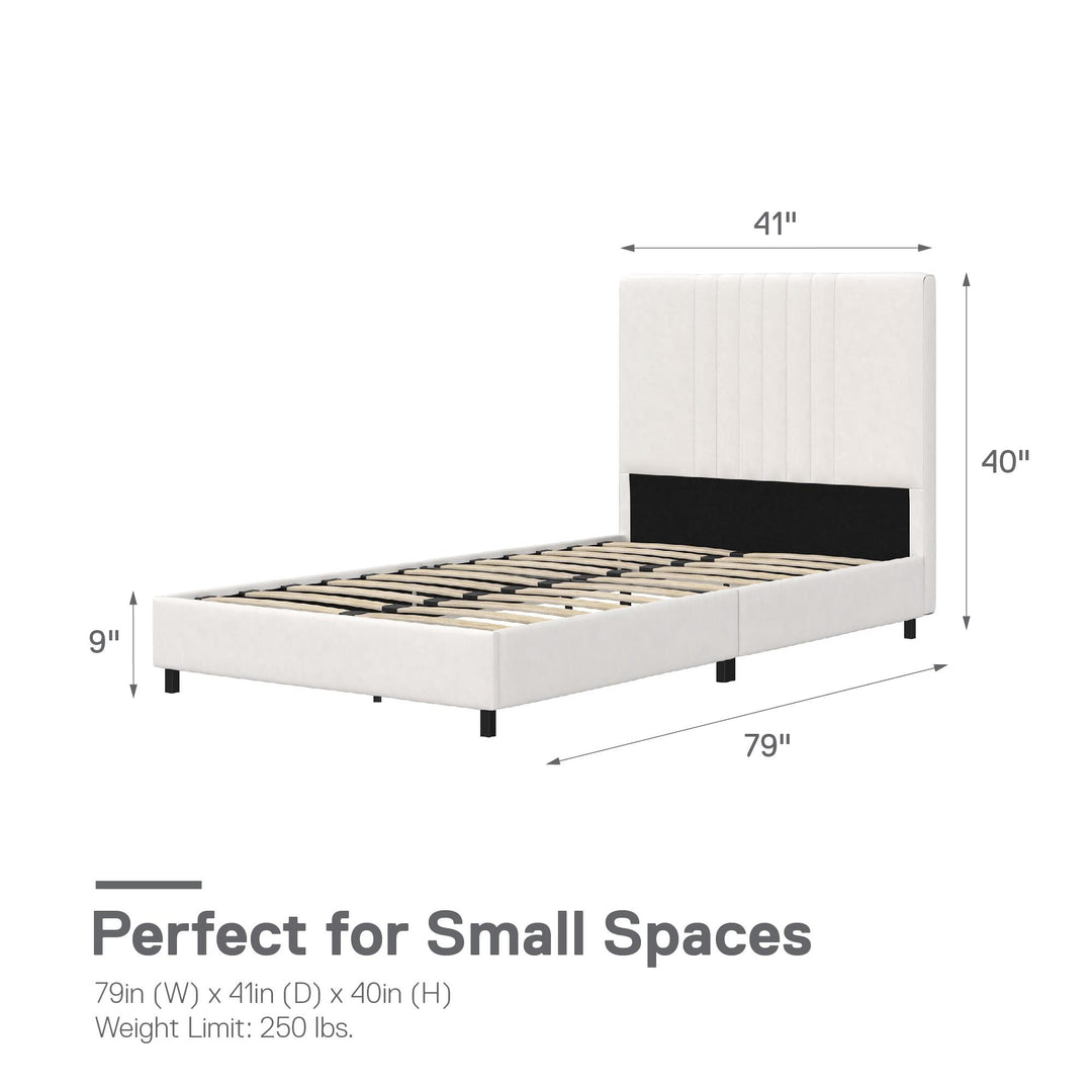 Rio Faux Leather Upholstered Platform Bed with Tufted Headboard - White - Twin