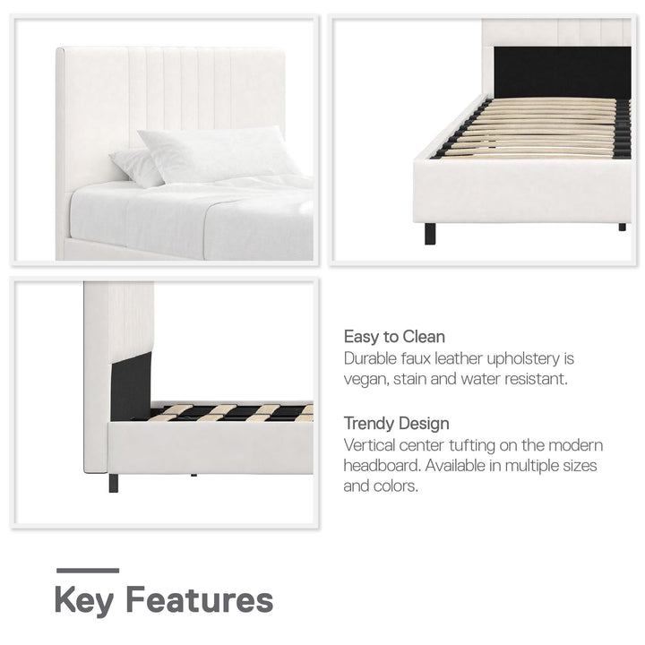 Rio Faux Leather Upholstered Platform Bed with Tufted Headboard - White - Twin