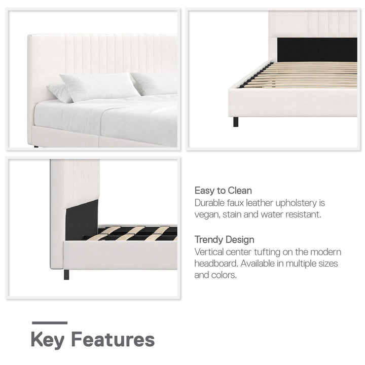 Rio Faux Leather Upholstered Platform Bed with Tufted Headboard - White - Full