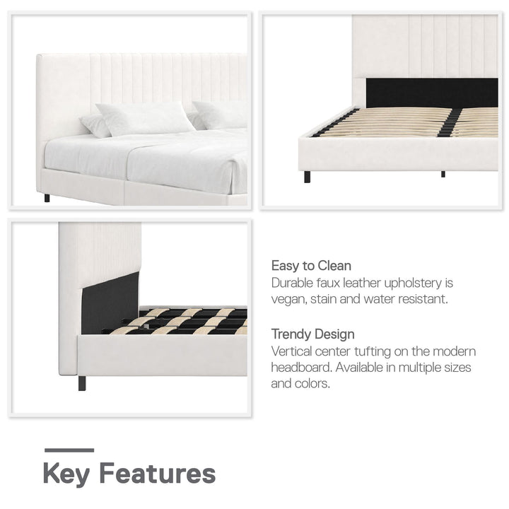Rio Faux Leather Upholstered Platform Bed with Tufted Headboard - White - King
