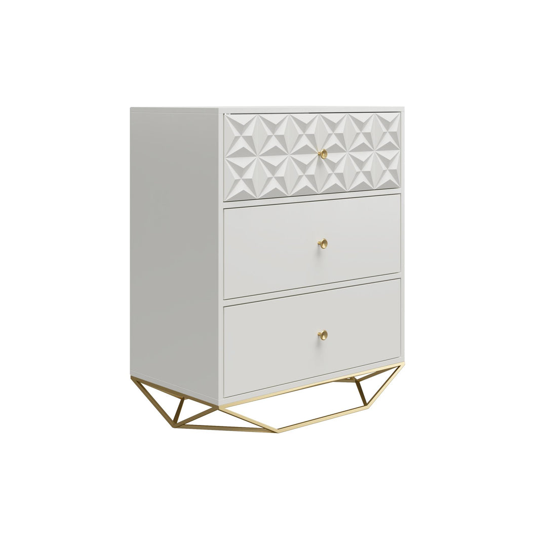 Blair 3 Drawer Dresser with Gold Geometirc Base - White