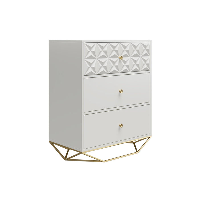 Blair 3 Drawer Dresser with Gold Geometirc Base - White